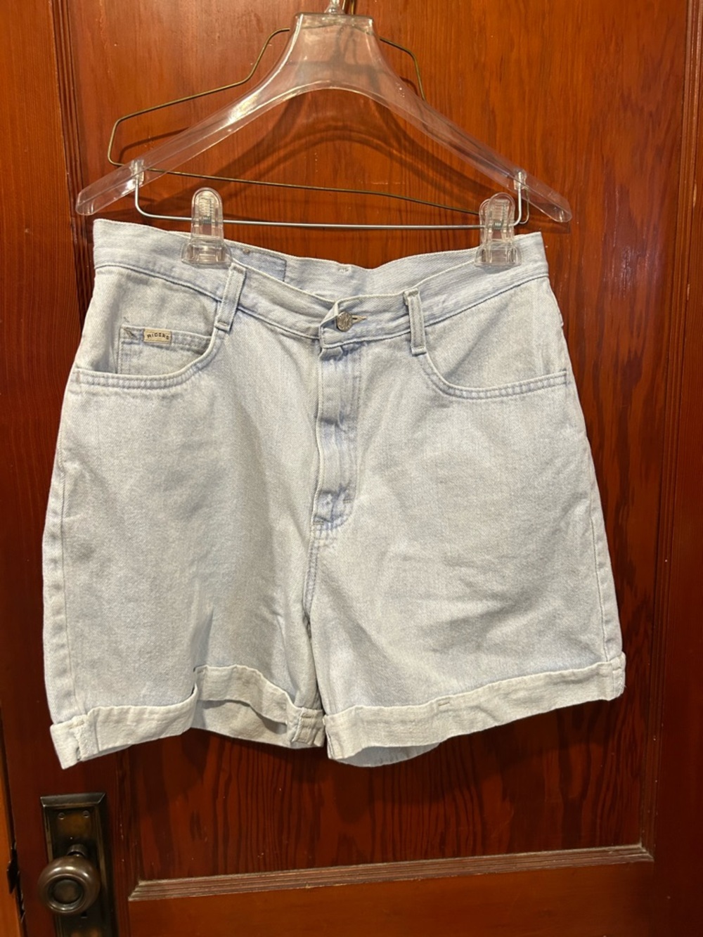 Vintage light blue wash riders denim mom shorts foldover